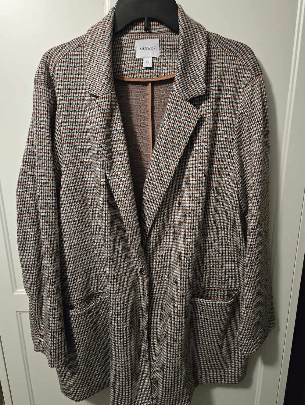 Nine West Brown Multi-Check Blazer Jacket Size 2X